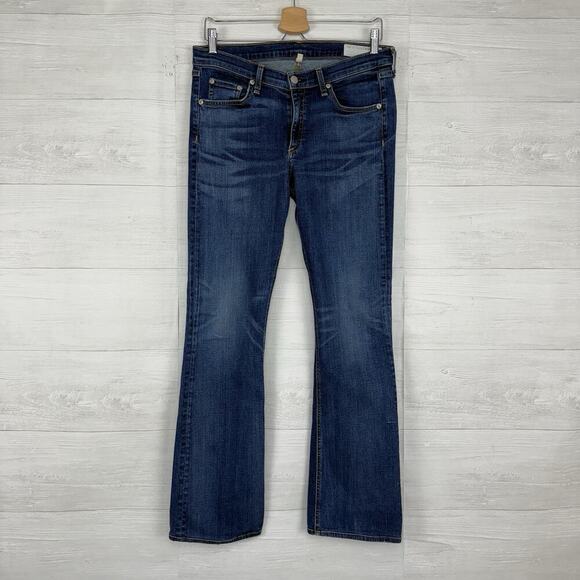 rag & bone Stiletto Boot Cut Jeans Women 31 Low Rise Bishop Blue Medium Wash Y2K - Picture 1 of 16